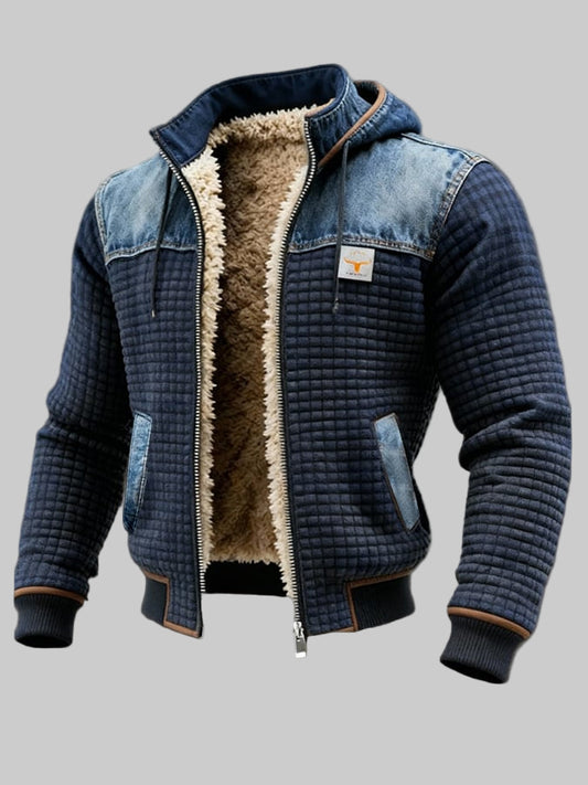 MAISON CLÉMENT PARIS™ | VESTE MATELASSÉE BLEU MARINE AVEC DÉTAILS EN JEAN