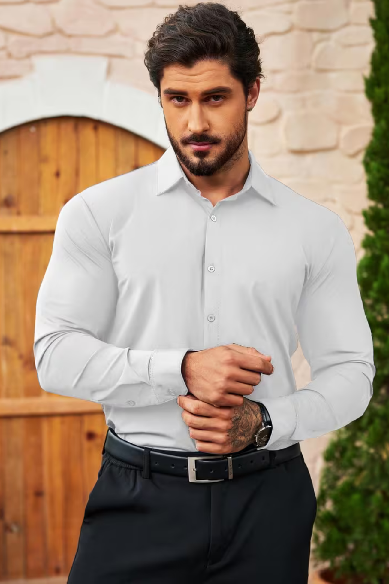 Camisa antipliegues Muscle Fit - Blanco