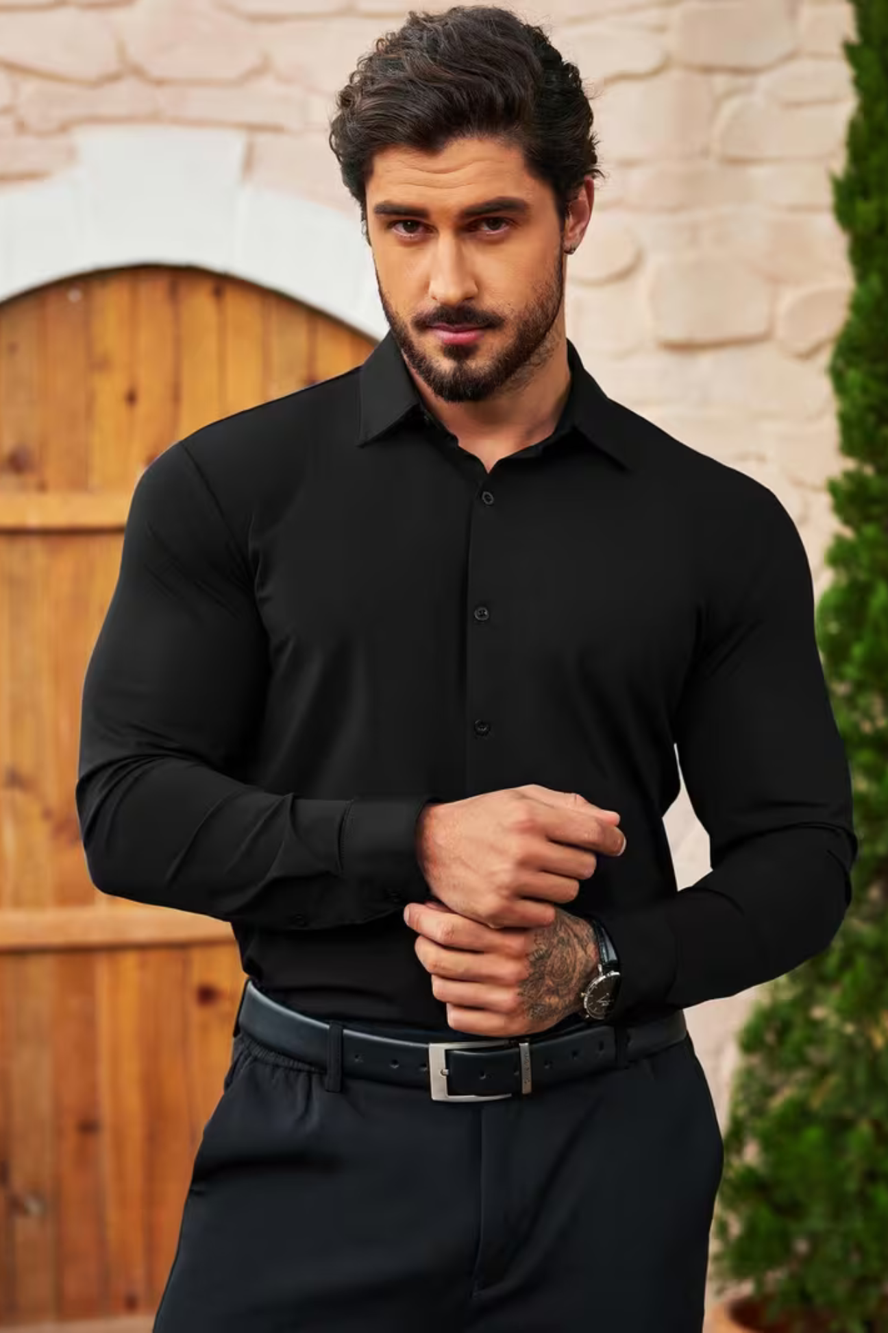 Camisa antipliegues Muscle Fit - Negro