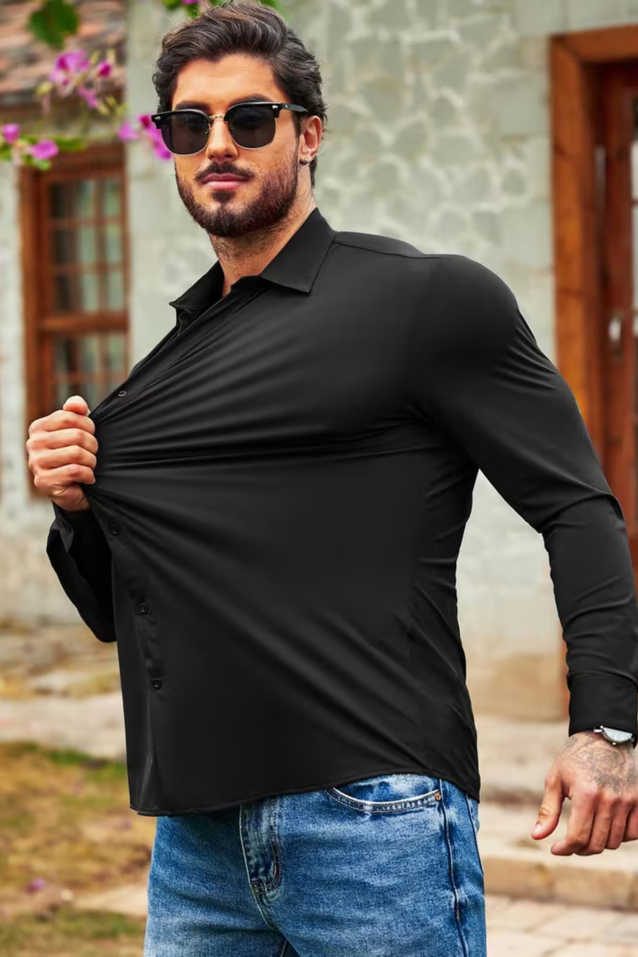Camisa antipliegues Muscle Fit - Negro