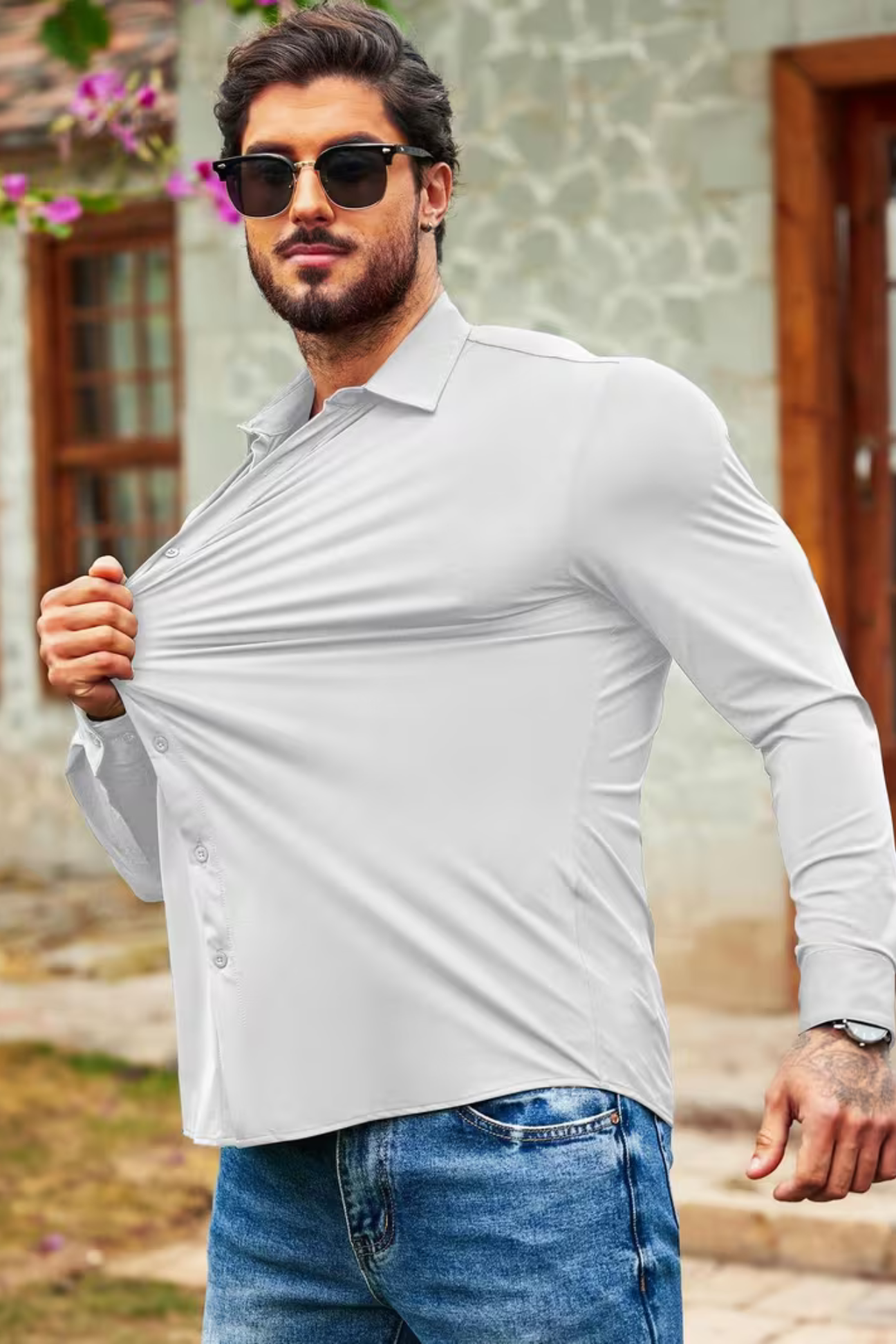 Camisa antipliegues Muscle Fit - Blanco