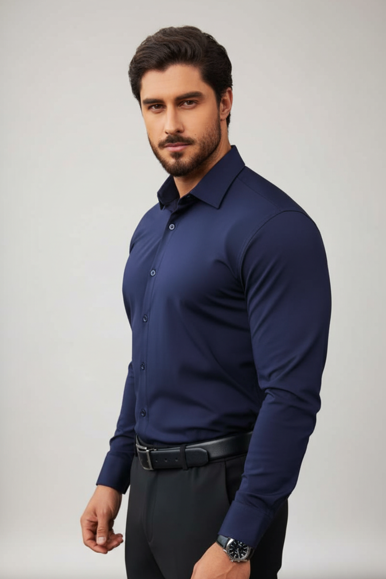 Camisa Antipiega Muscle Fit - Azul marino