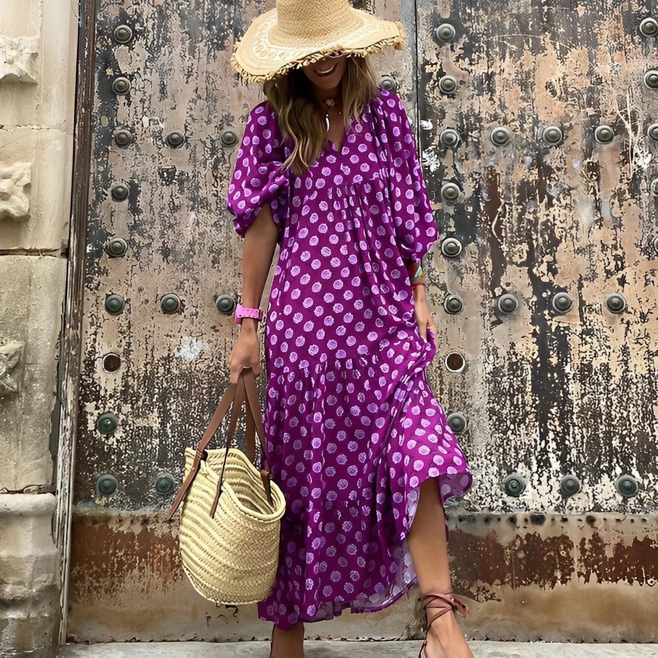 VESTIDO ESTILO BOHEMIO DE LUNARES